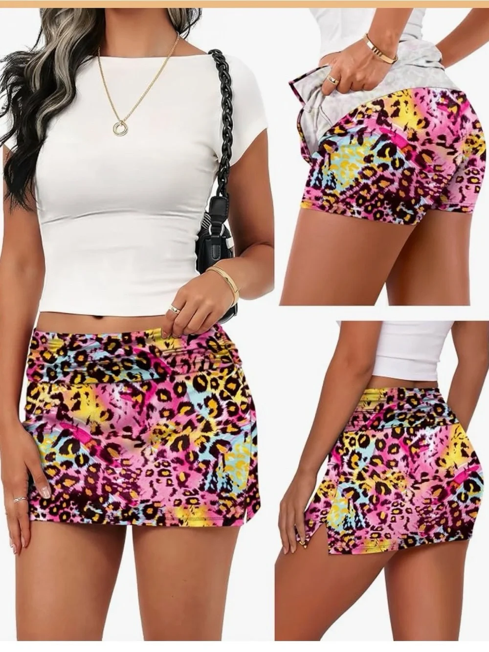 Multi-Color Animal Print Mini-Skort